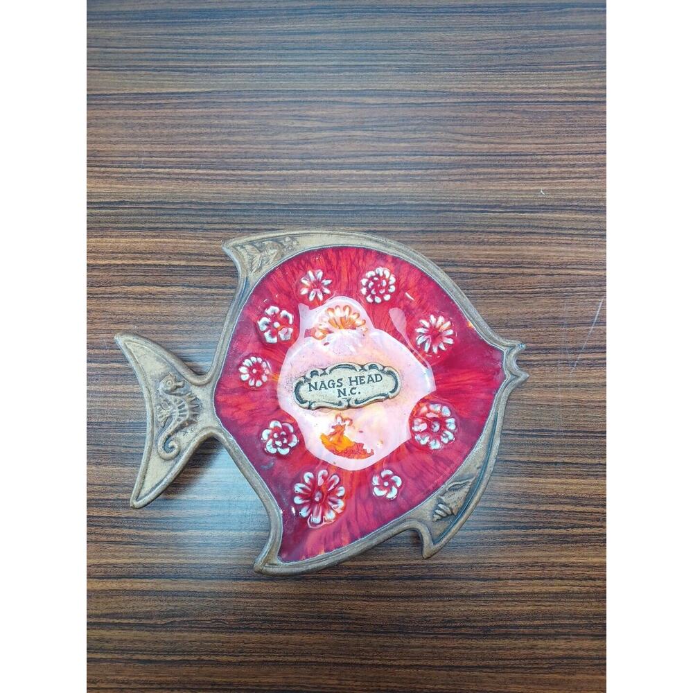 Treasure Craft Nags Head N.C. Red Orange Lava Fish Trinket Dish Ashtray